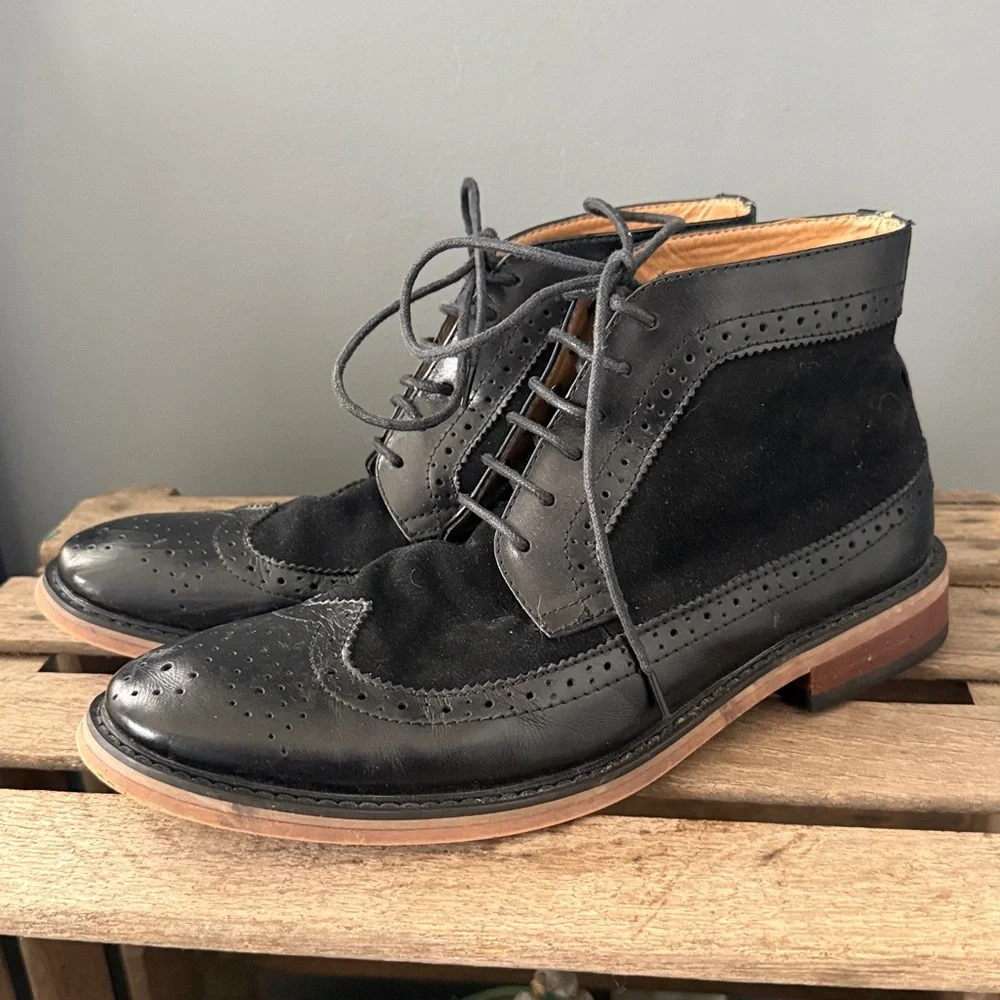 La Milano Mens Black Suede & Leather Oxford Dress Boots Size 9.5‎ A23